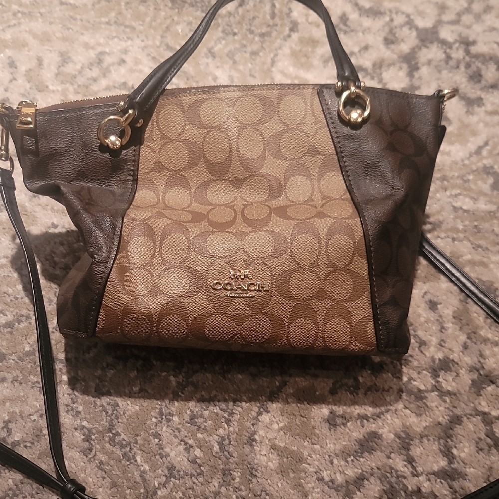 Coach Tan and Brown Signature Shoulder Bag